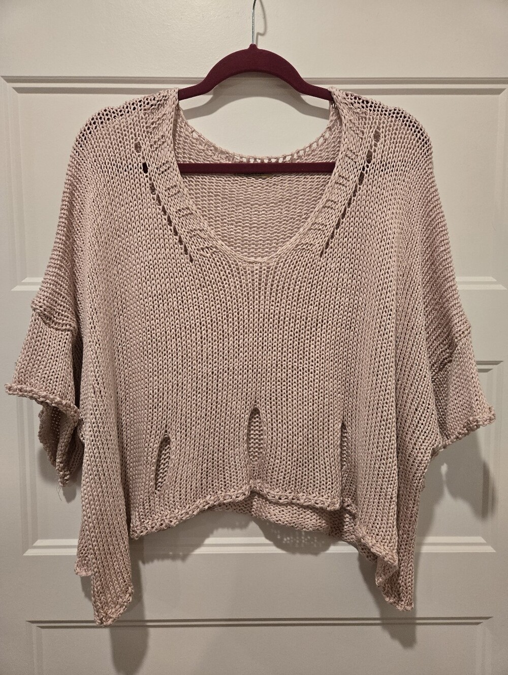 New Light Pink Women's V-Neck Open-Knit Sweater